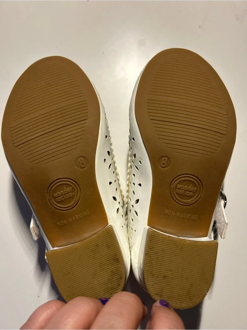 wonder nation White Girls' Double Strap Perforated Mary Jane Shoes
